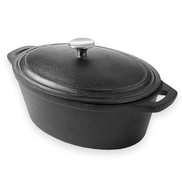Large 4 qt Oval Cast Iron Casserole Dish with Handles D622