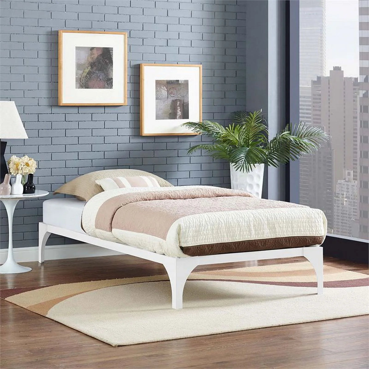 White Twin Platform Bed S37860