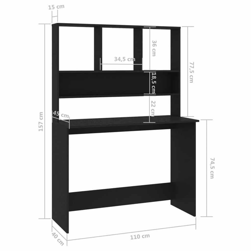 Black Engineered Wood Desk with Shelves Y337