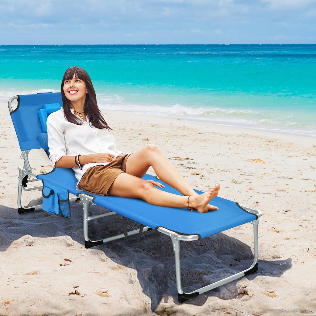 Set of 2 Blue Folding Reclining Beach Lounge Chair W3265