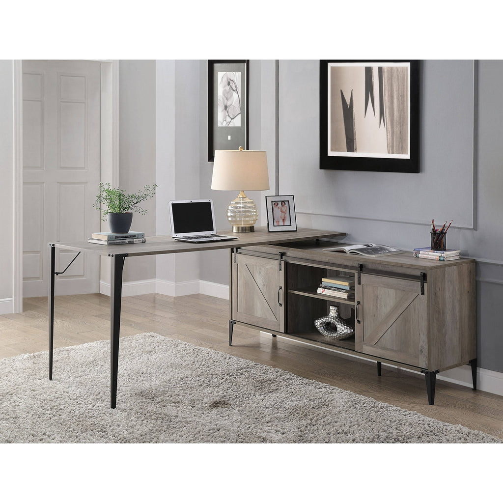 Gray Oak Black Finish Writing Desk with USB A775723