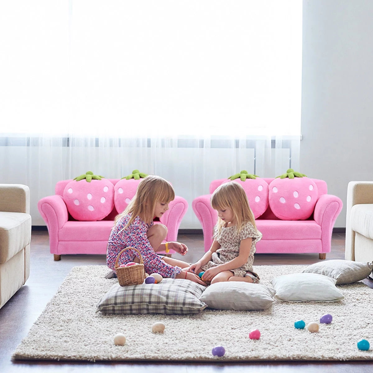 Kids Sofa Armrest Chair with 2 Pillow Pink Z309043