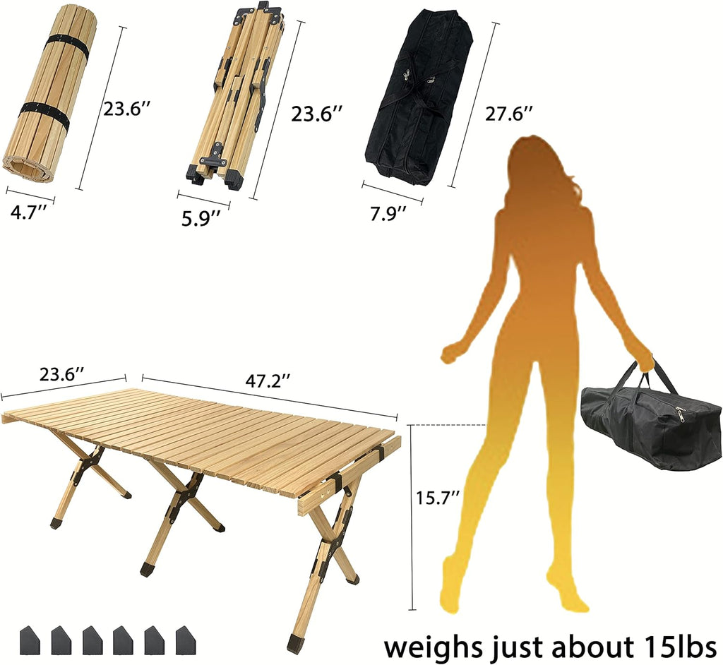 4ft Portable Folding Wood Picnic Table with Carry Bag U576255