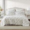 Queen Quilt Set, Reversible Floral Cotton Bedding with Matching Shams N608
