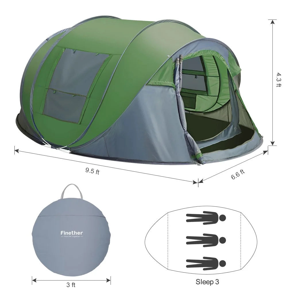 4 Person Pop up Tent Waterproof 2 Doors Y87897
