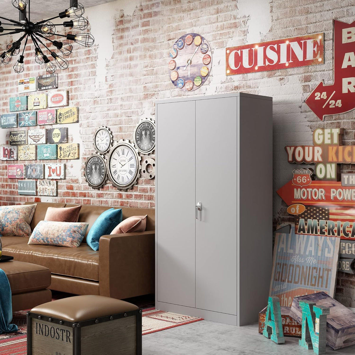 72 Inches Grey Metal Storage Cabinet with 4 Adjustable Shelves C184