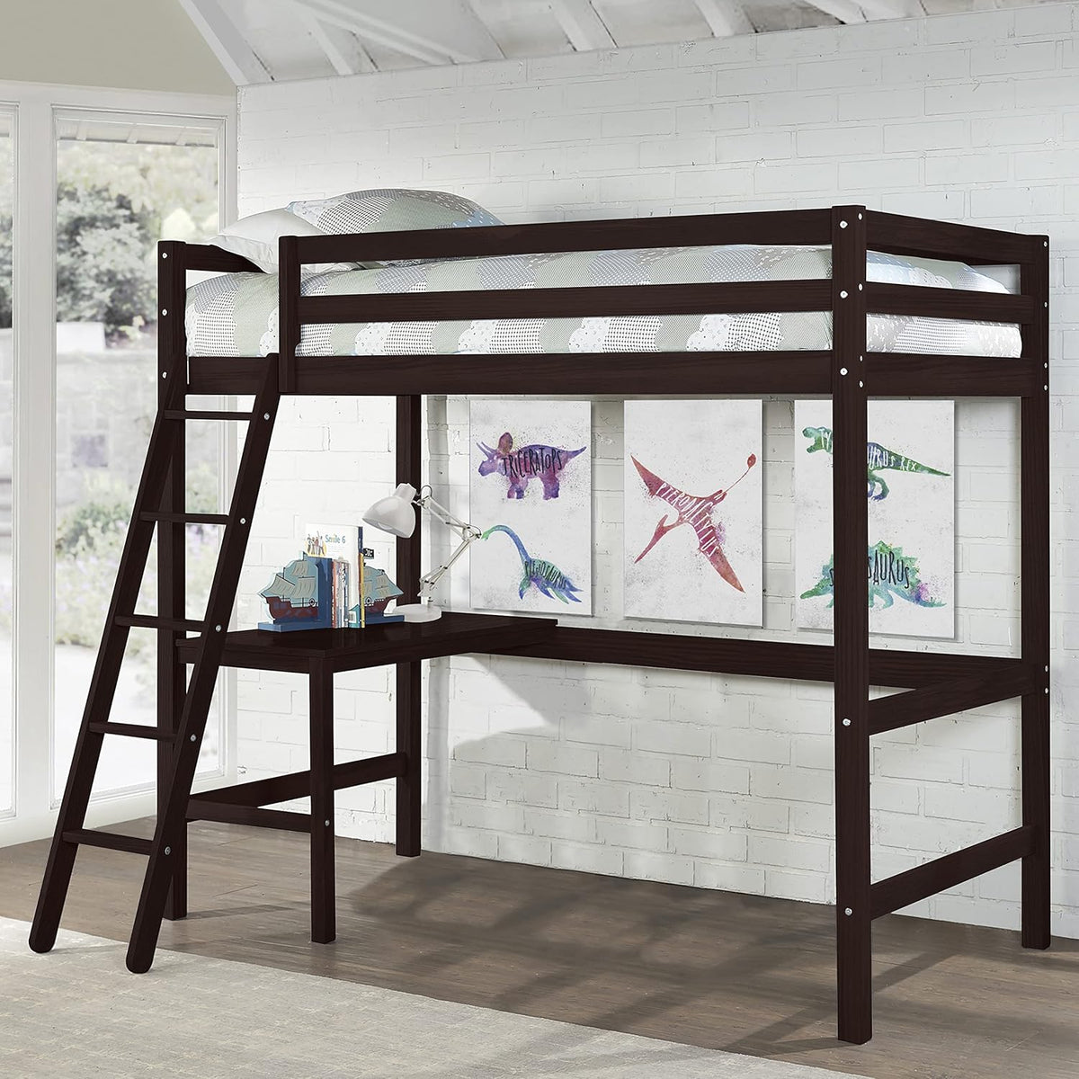 White Twin Loft Bed D3977