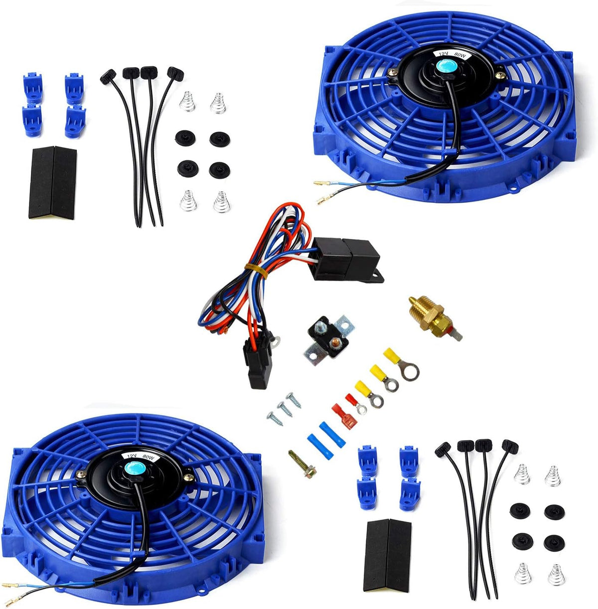 Black Electric Radiator Cooling Fan & Thermostat Relay Kit 3000 CFM R14909
