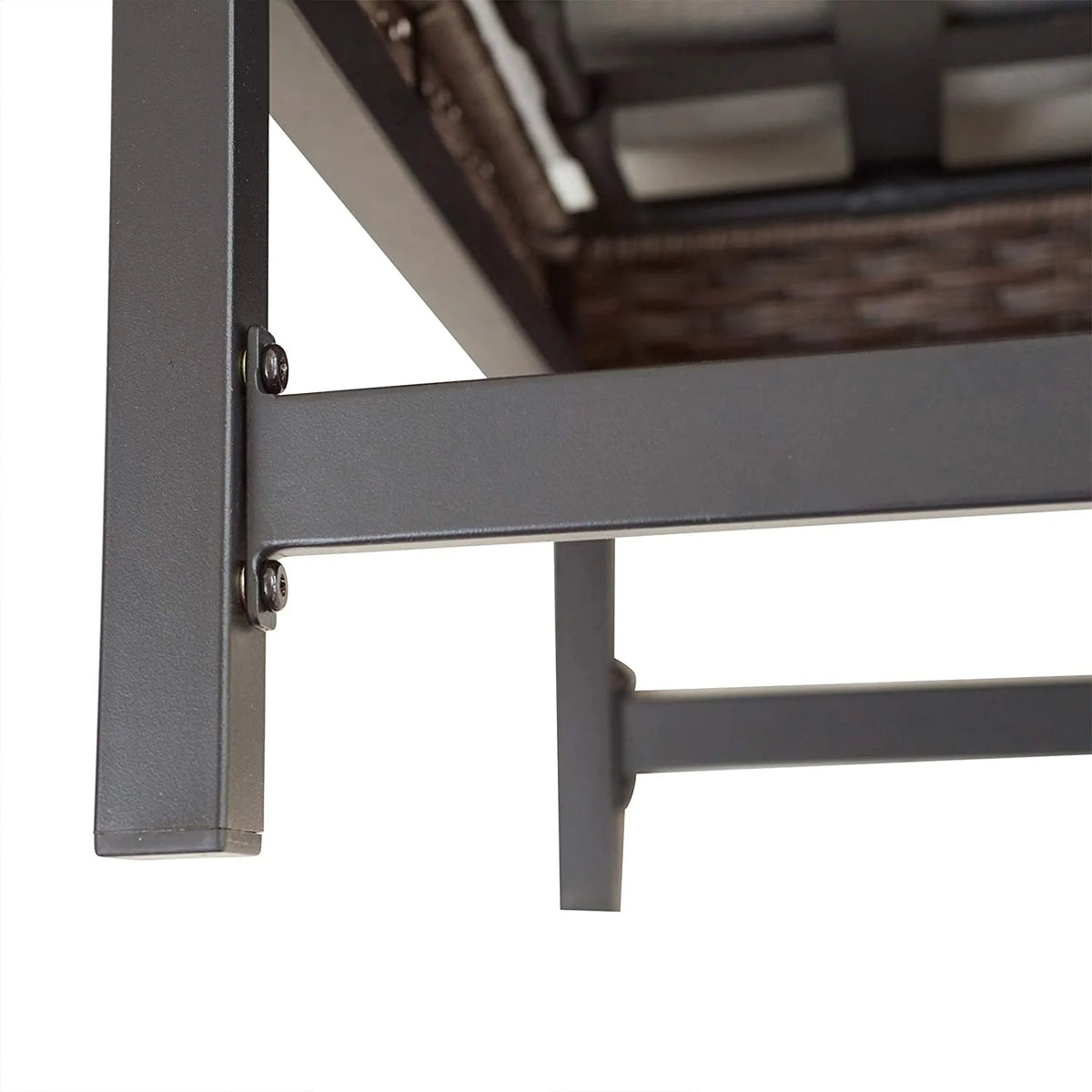 Patio Side End Coffee Table with Metal Steel Frame Wood Grain Desktop Rattan Wicker E7084