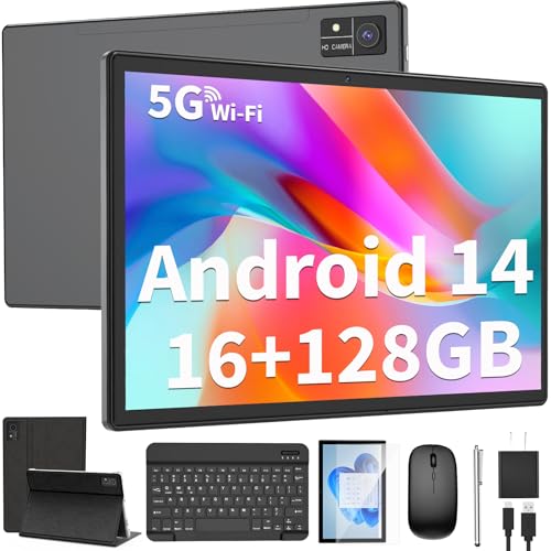 10 inch Android 14 Tablet with Keyboard, 16GB RAM 128GB ROM, Black P650