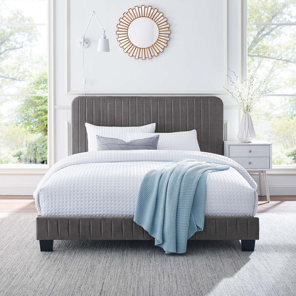 King Channel Tufted Performance Velvet Platform Bed E4383