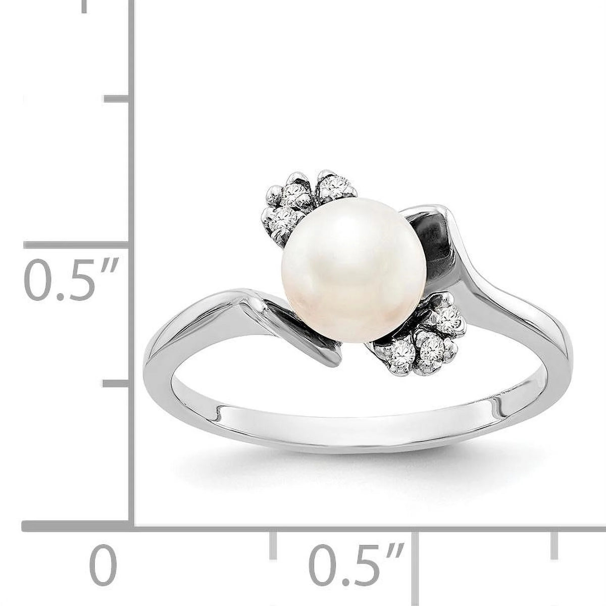 14k White Gold 6mm FW Cultured Pearl AAA Real Diamond Ring N227438
