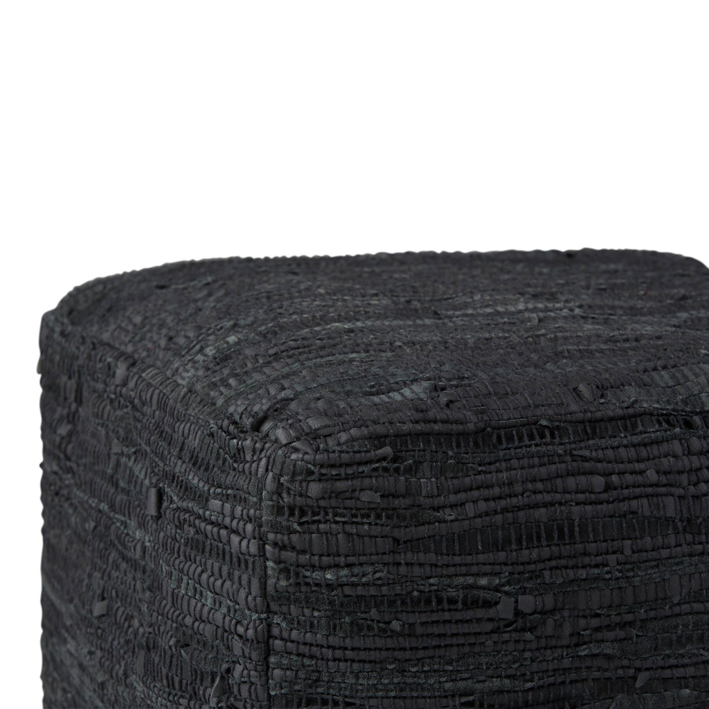 Genuine Leather Square Pouf - Grey W8510