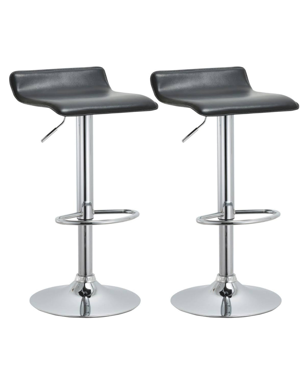 Black Contoured Hydraulic Lift Bar Stool with Footrest, Set of 2 P60304