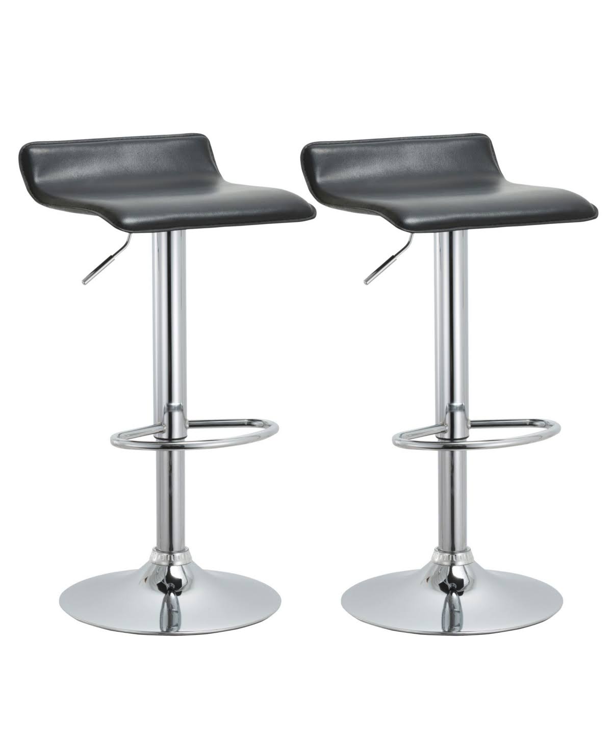 Black Contoured Hydraulic Lift Bar Stool with Footrest, Set of 2 P60304