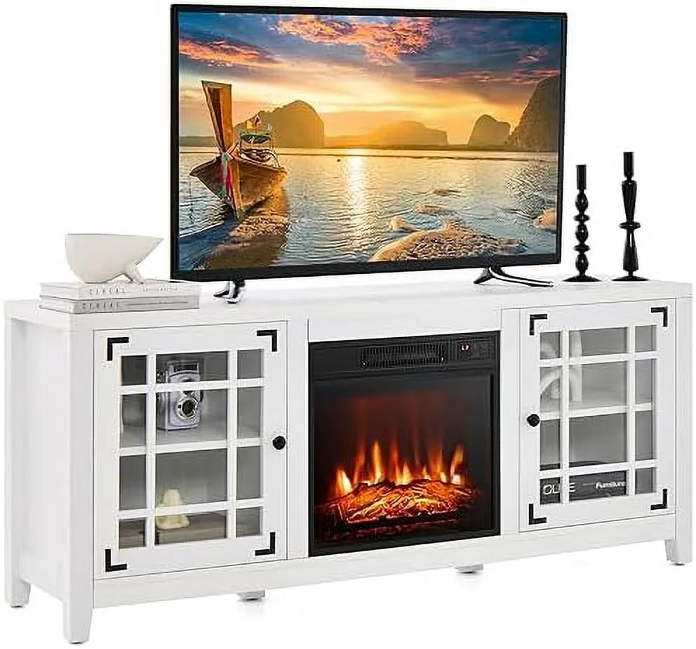 Black Fireplace TV Stand with Adjustable Shelves N632096