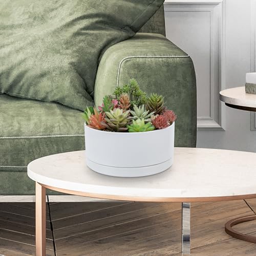 White Ceramic 7 Inch Plant Pot with Drainage Hole and Removable Tray S279058