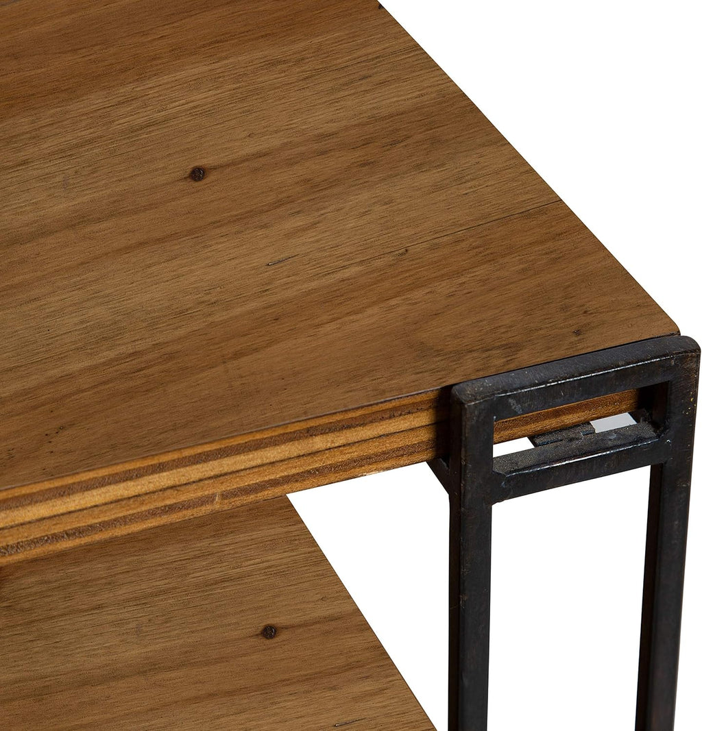 Rustic Caramel Brown Wood and Metal Side Table with Three Shelves D12397
