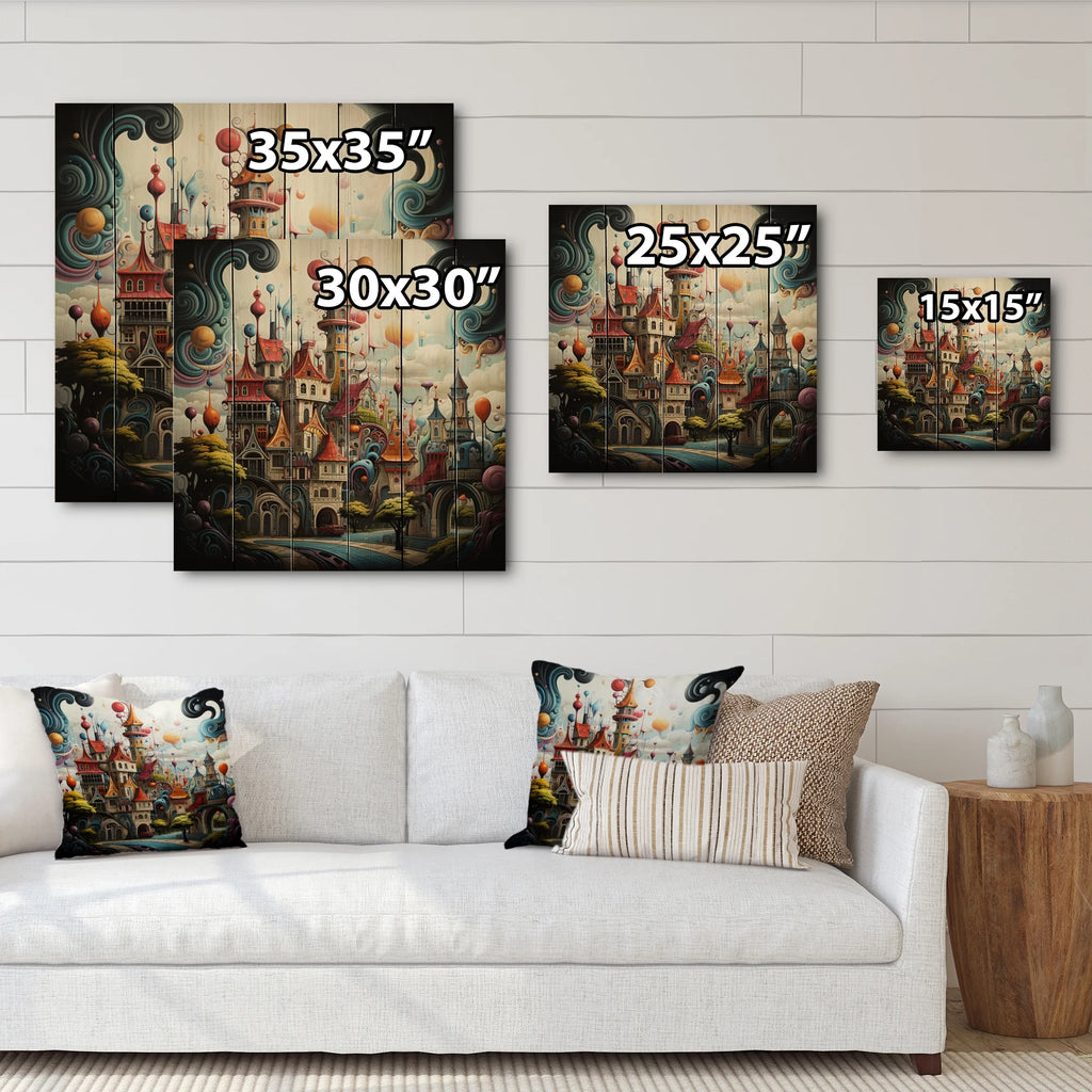 Castles Print on Natural Pine Wood P170074