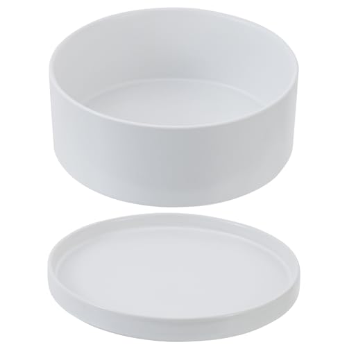 White Ceramic 7 Inch Plant Pot with Drainage Hole and Removable Tray S279058