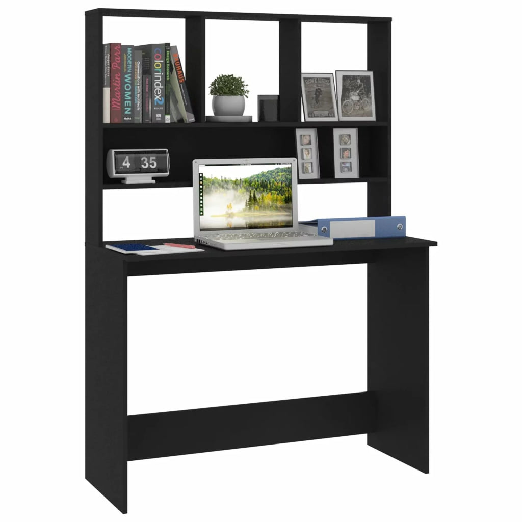 Black Engineered Wood Desk with Shelves Y337