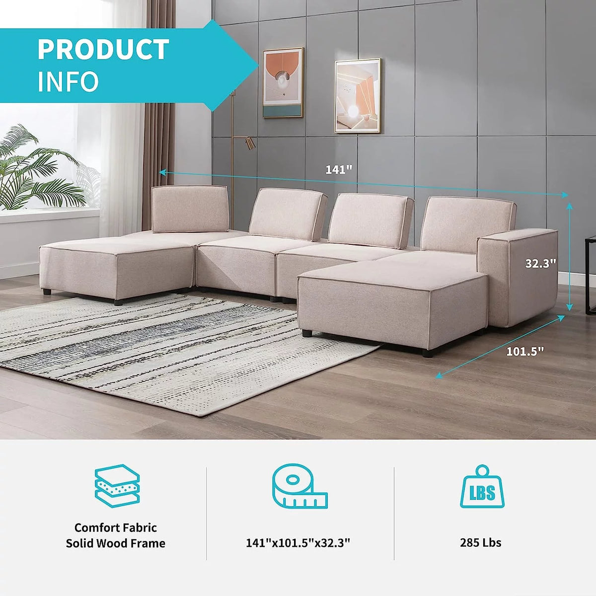 L Shaped Modular Sectional Sofa Couch B546634