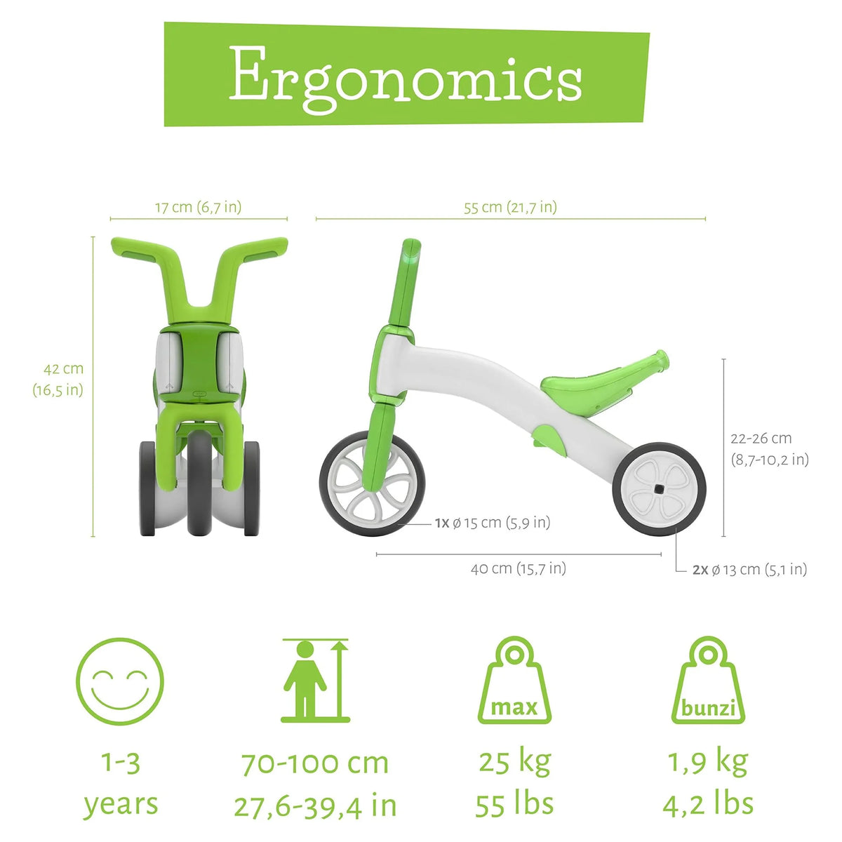 2-in-1 Balance Bike and Tricycle, 6 inches, Lime F1764