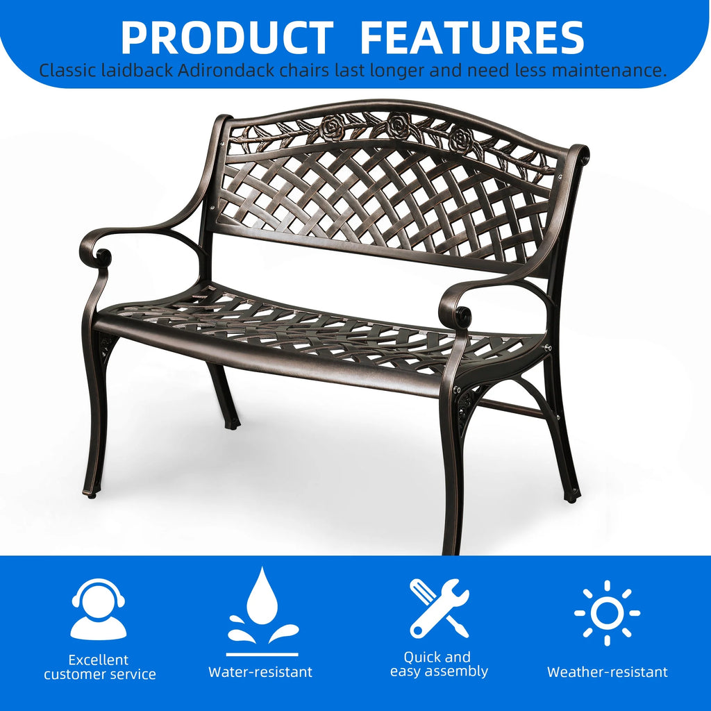 39.4" Anti-Rust Cast Iron Cast Aluminum Patio Garden Bench T80207