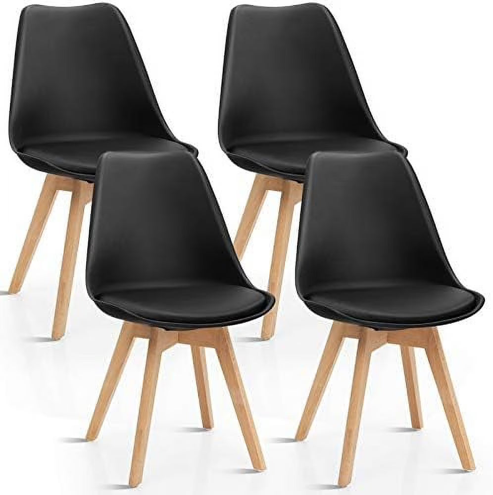 Set of 4 Upholstered Dining Chairs with Padded Seat and Solid Wood Legs T1080