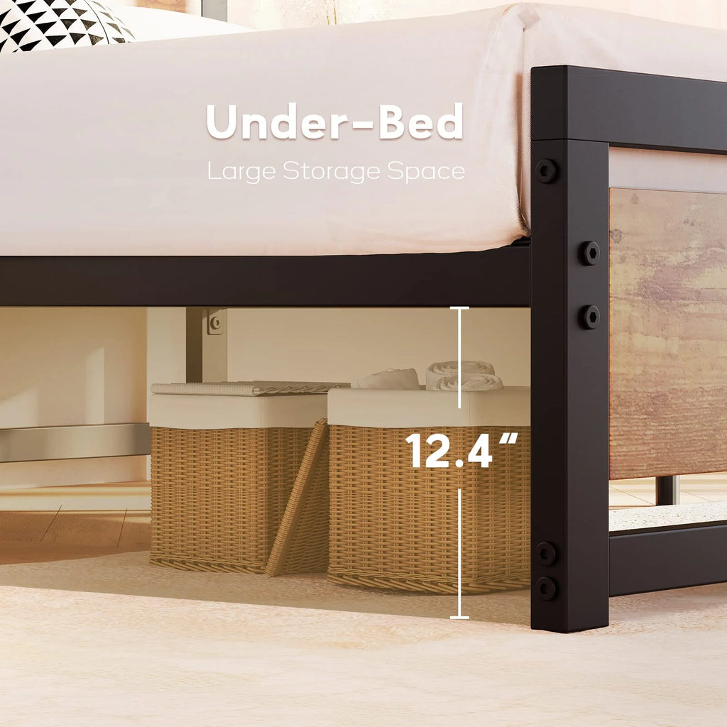 King Size Wooden Headboard Metal Bed Frame W110