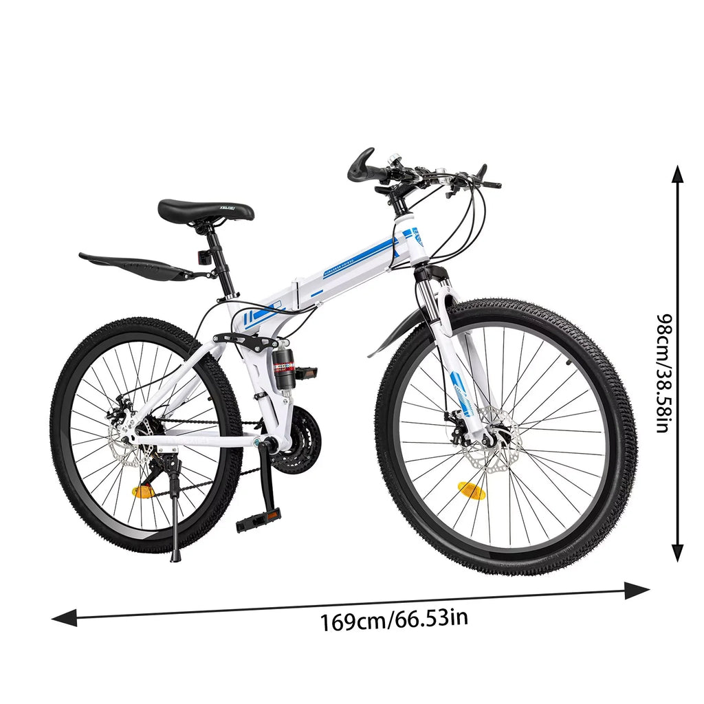 Folding Mountain Bike 21-speed Blue and White U1663