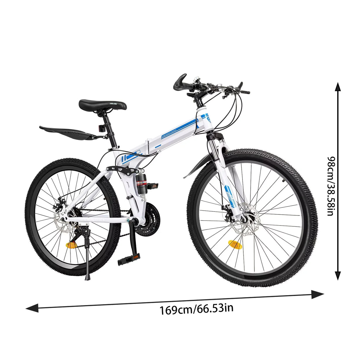 Folding Mountain Bike 21-speed Blue and White U1663