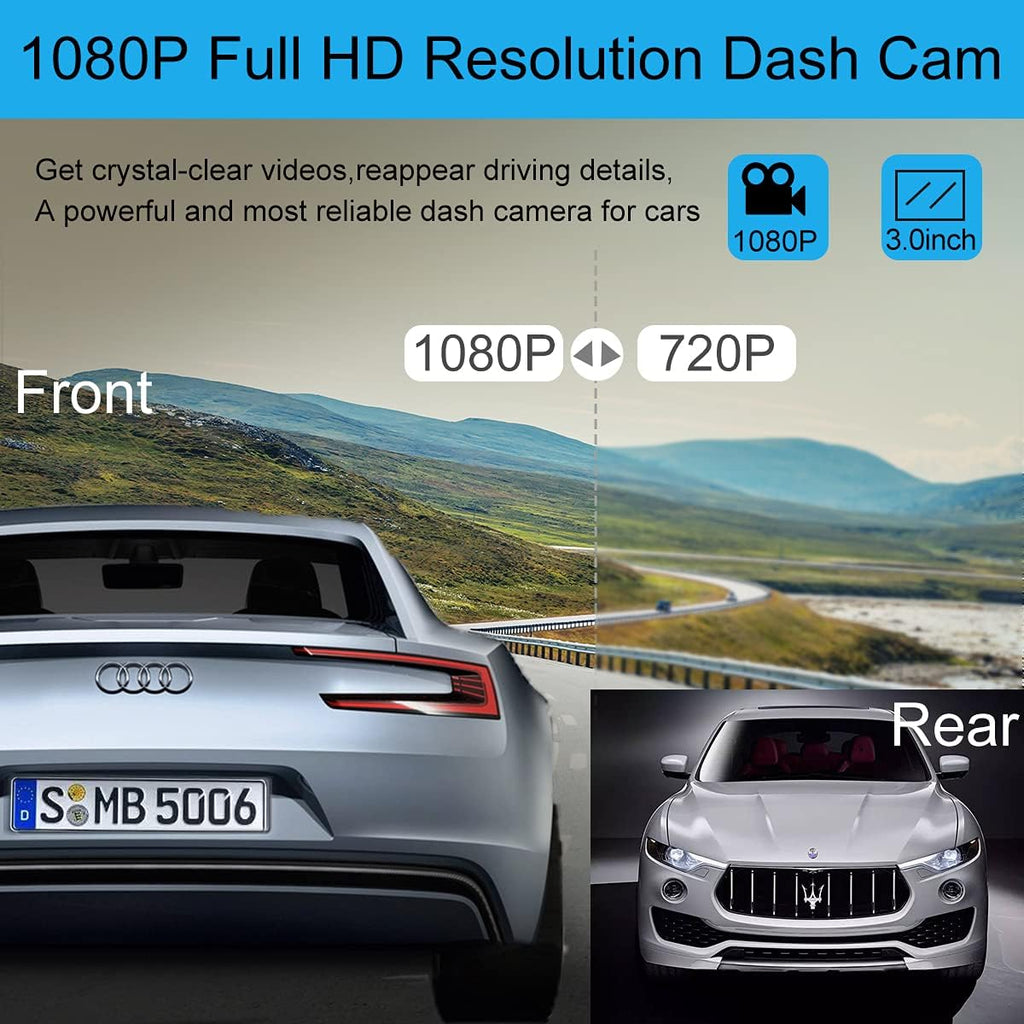 Dash Cam Front and Rear 1080P Full HD Dual Dash Cam 3 IPS Screen Night Vision 170° Wide Angle Motion Detection G-Sensor with SD Card A798