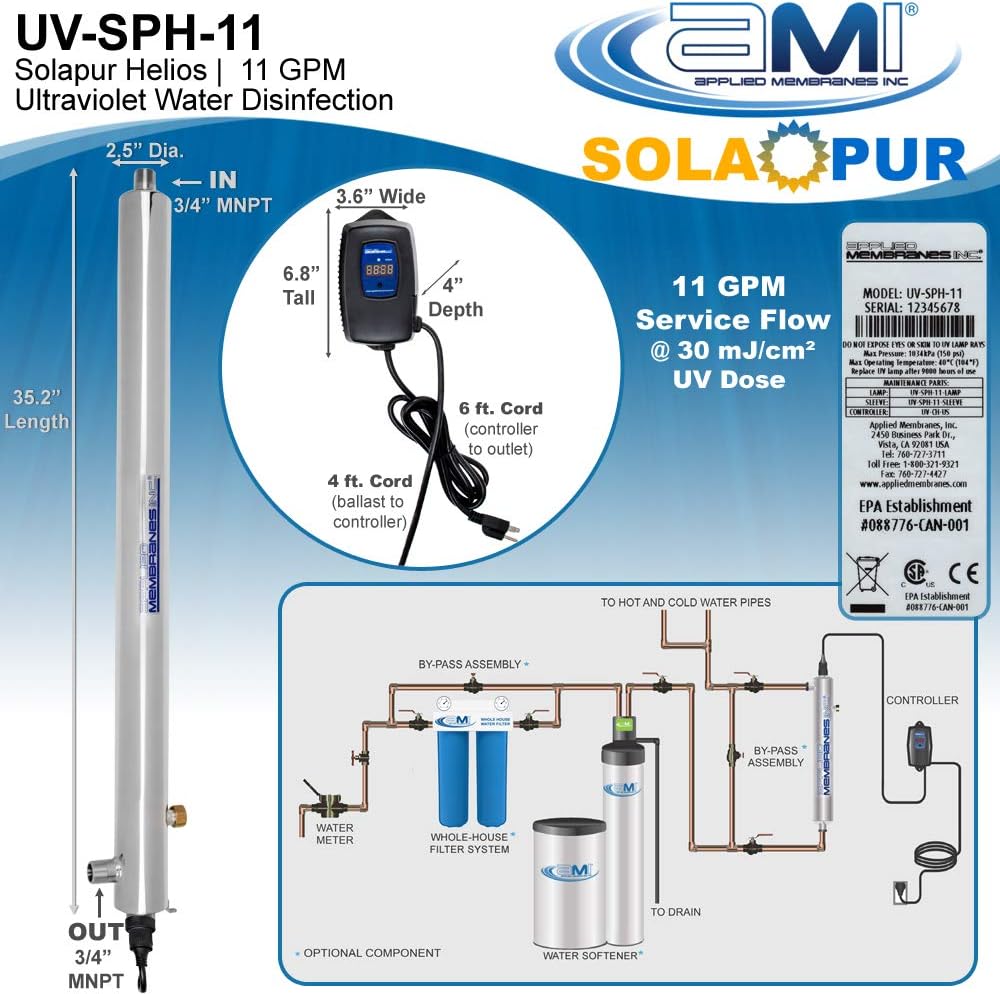 Whole House Ultraviolet Water Purifier UV Sterilizer 11 GPM M7020