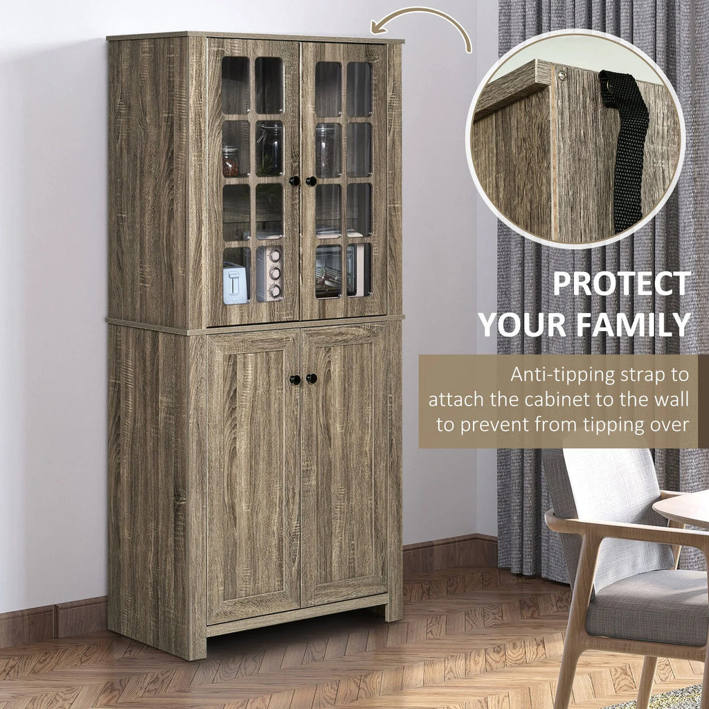 Kitchen Pantry Storage Cabinet with Glass Doors Y173674