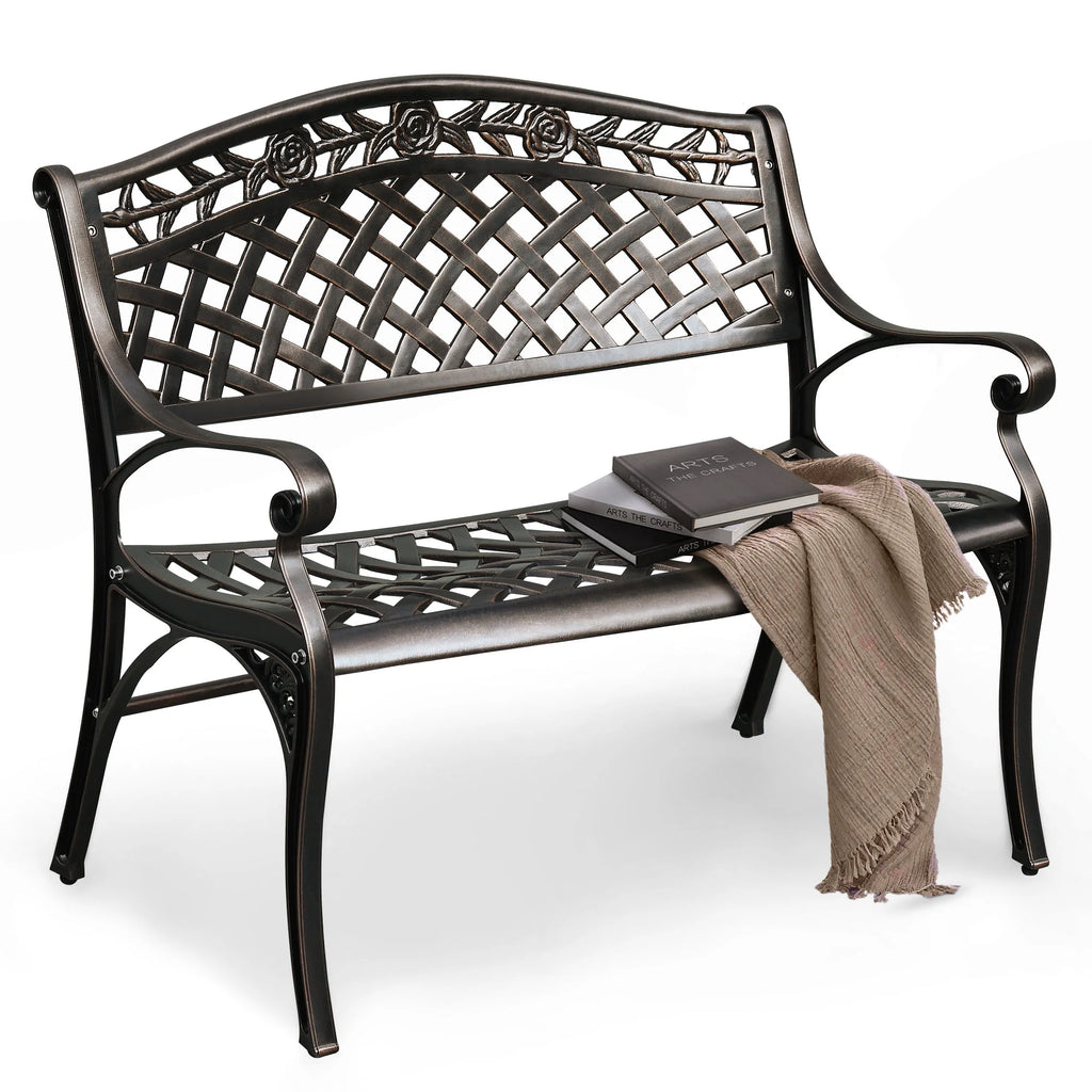 39.4" Anti-Rust Cast Iron Cast Aluminum Patio Garden Bench T80207