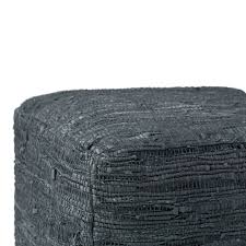 Genuine Leather Square Pouf - Grey W8510