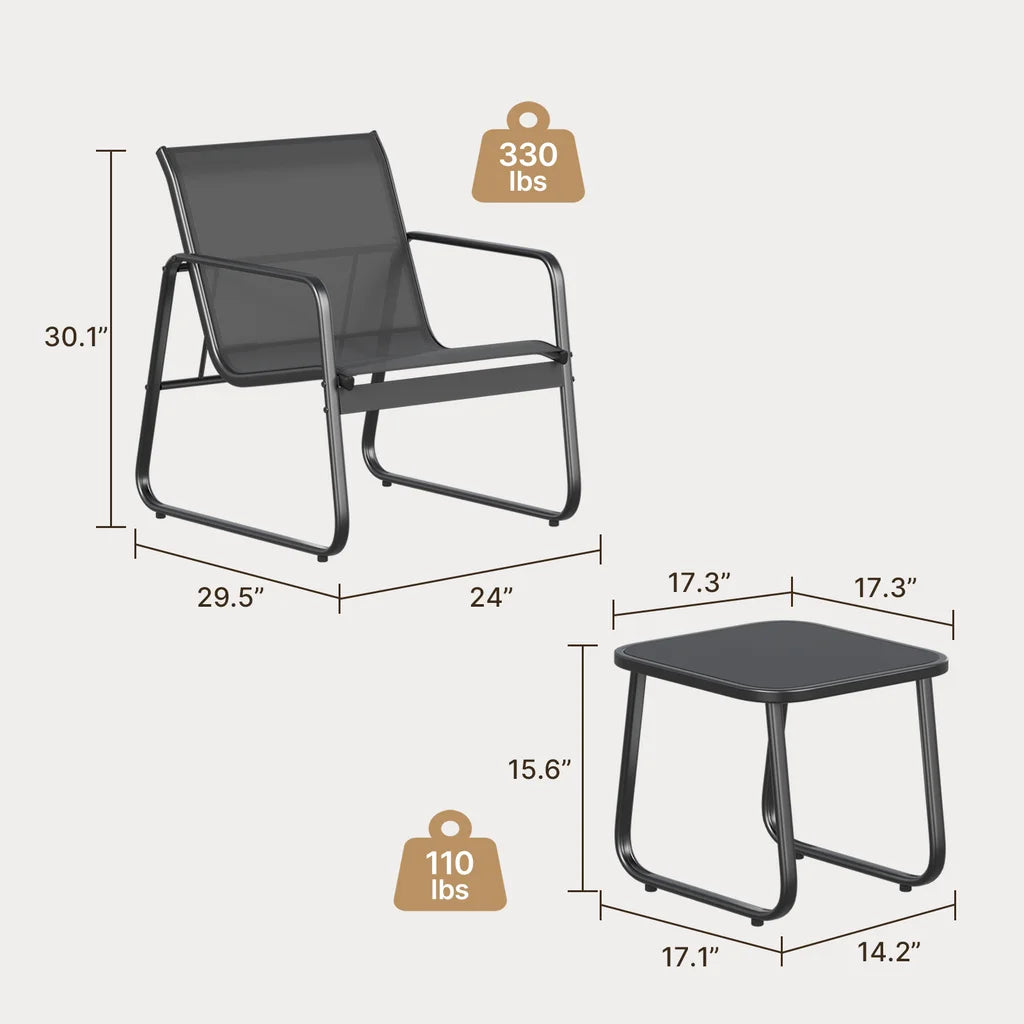 3 Pieces Textilene Patio Furniture Set with Tea Table H576825