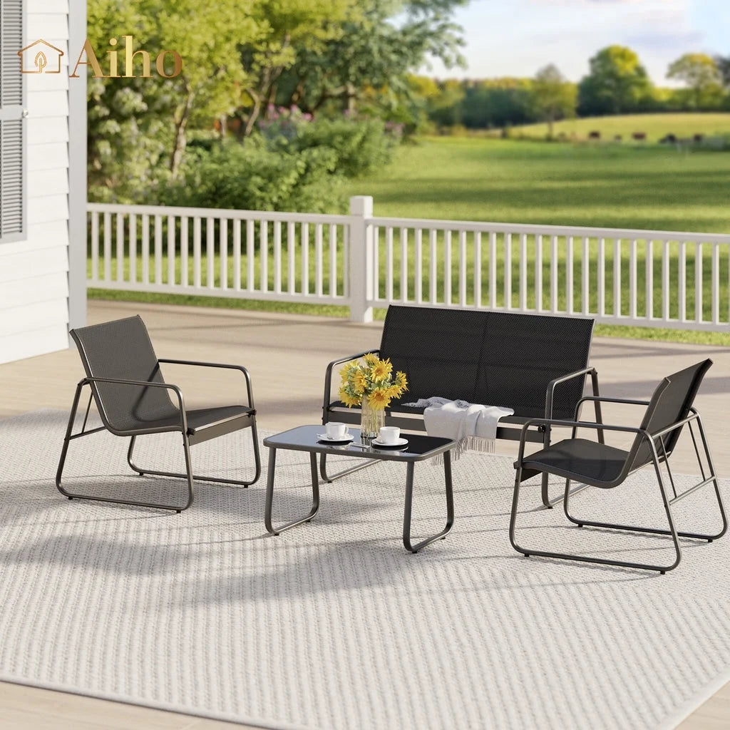 3 Pieces Textilene Patio Furniture Set with Tea Table H576825