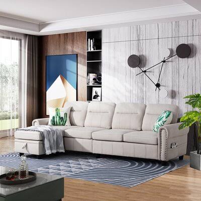 Beige Linen Blend Reversible Modular Sofa and Chaise G925