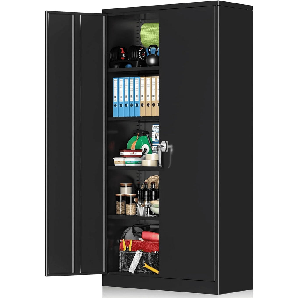 72 inch Black Metal Garage Storage Cabinet with Locking Doors P9963