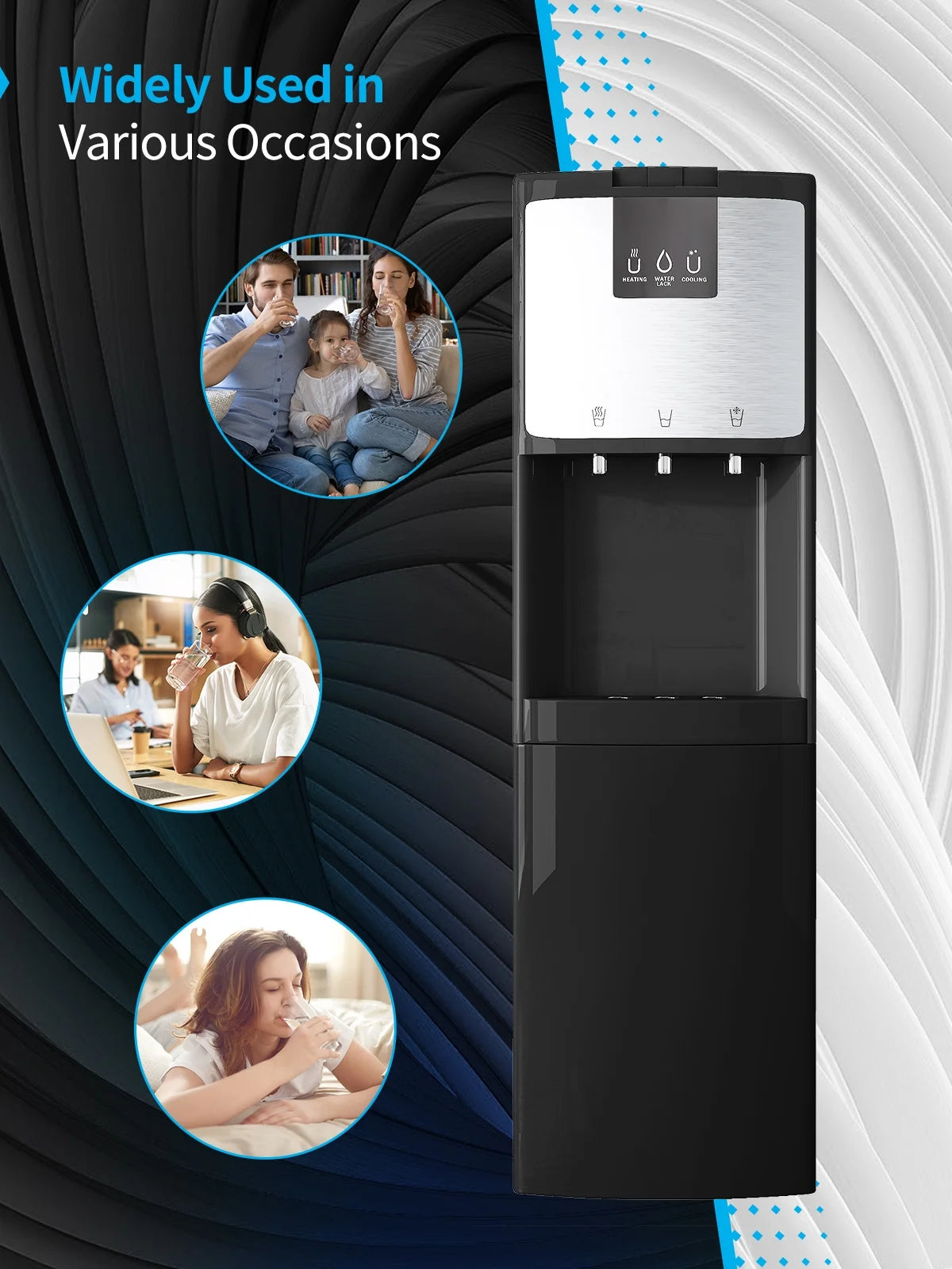 Bottom Loading Water Dispenser, Hot/Cold/Room Temperature, 3 or 5 Gallon, Black N2840