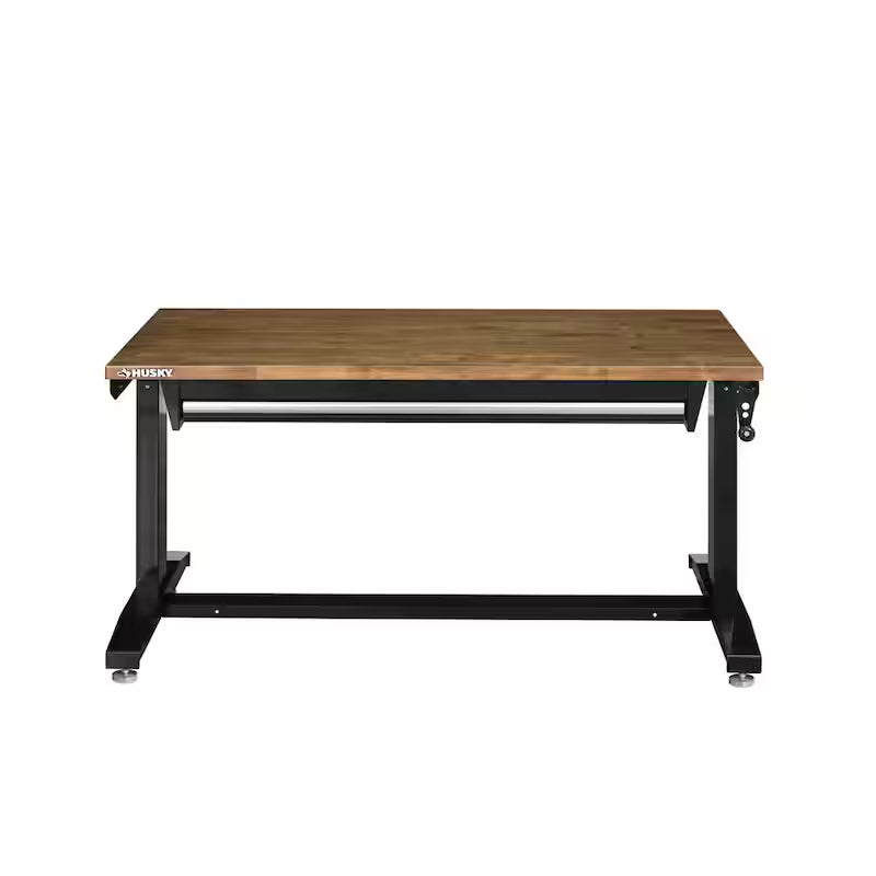52 in. W Steel 1-Drawer Adjustable Height Workbench with Wood Top U3195