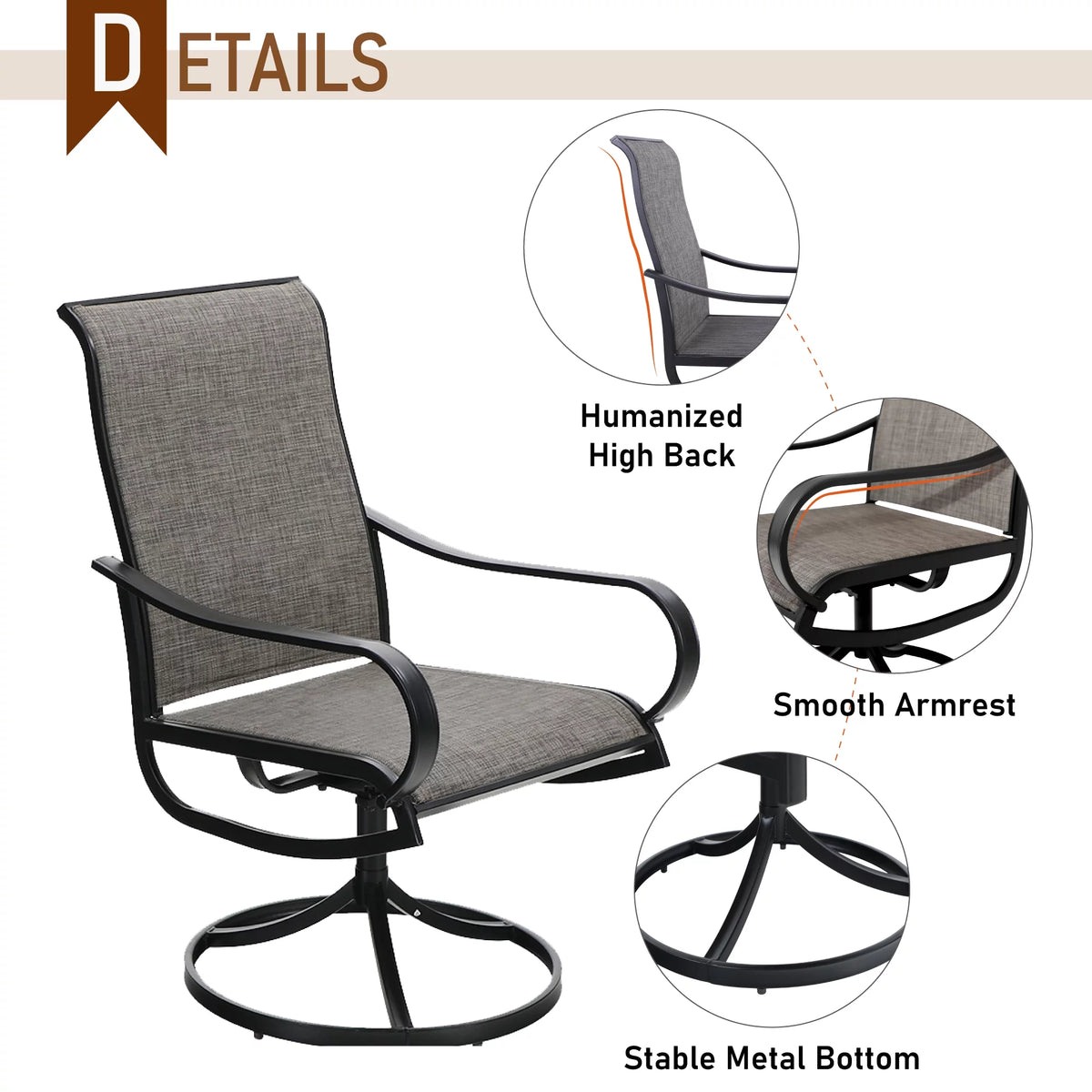 2Pcs Patio Dining Swivel Chairs Set with Black Steel Frame R25071