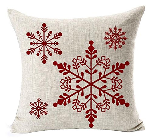 Set of 4 Beige Red Cotton Linen Throw Pillow Cover 18 X 18 Inches L8591