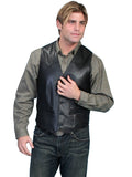 Black Lambskin Leather Button Vest Q639