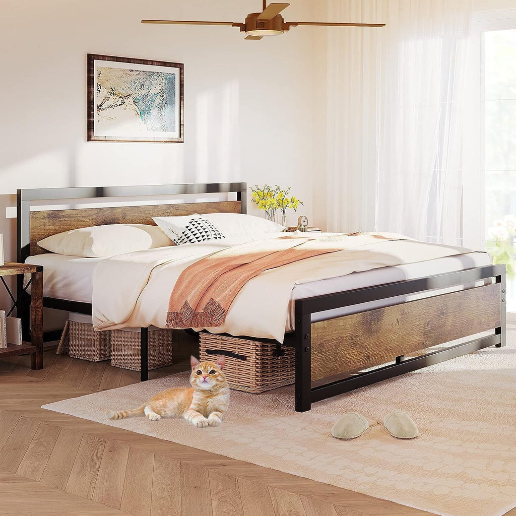 King Size Wooden Headboard Metal Bed Frame W110