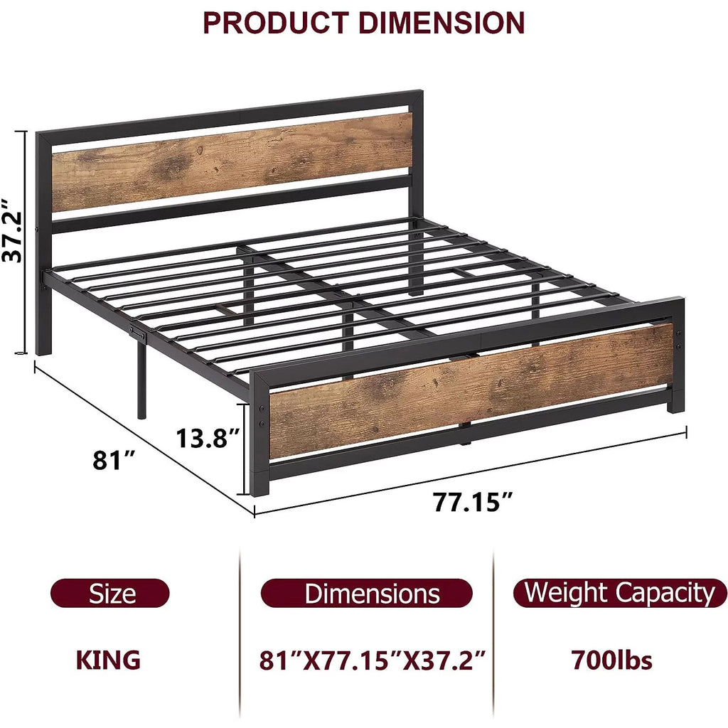 King Size Wooden Headboard Metal Bed Frame W110