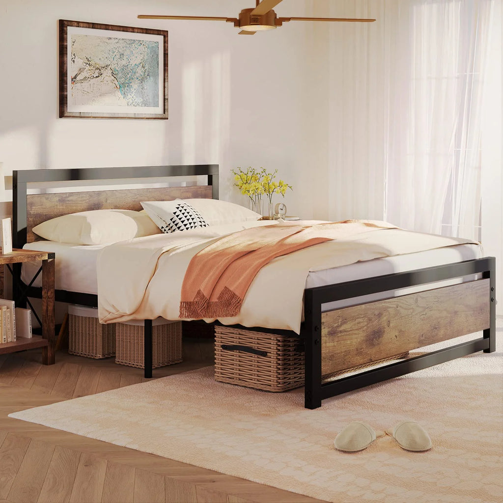 King Size Wooden Headboard Metal Bed Frame W110