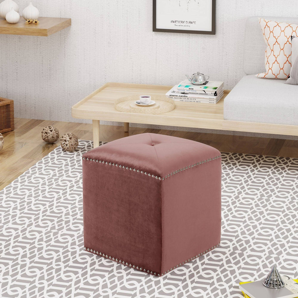Pink Tufted Square Foot Stool Ottoman X78732